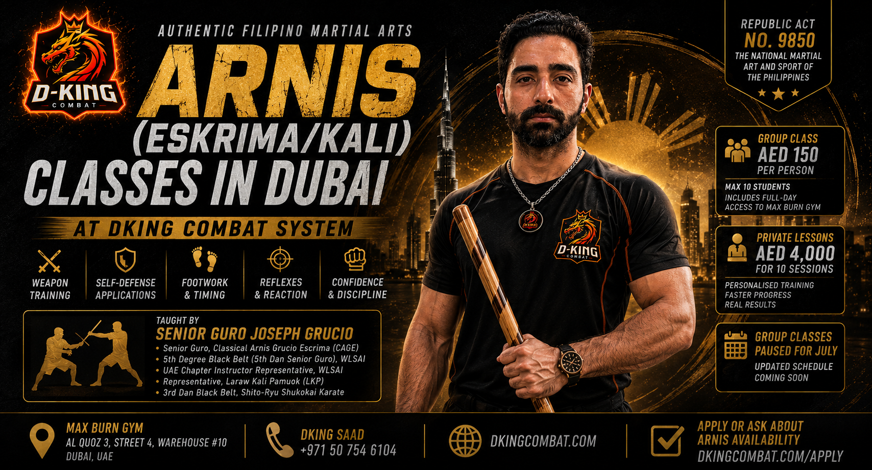 Arnis (Eskrima/Kali) Classes in Dubai at DKing Combat System